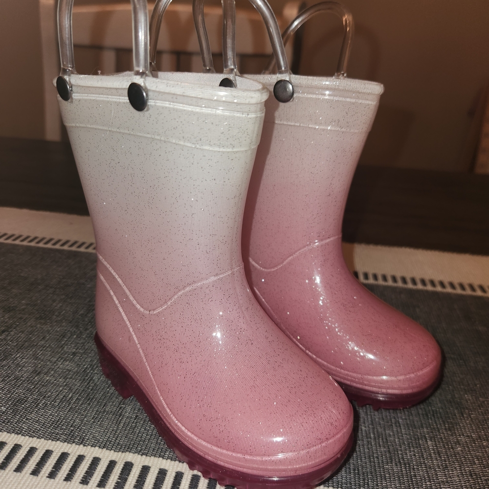 Pink and White Toddler Rain Boots